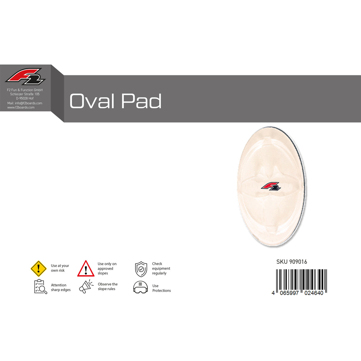 F2 Snowboard Pads Oval Pad 2024/25