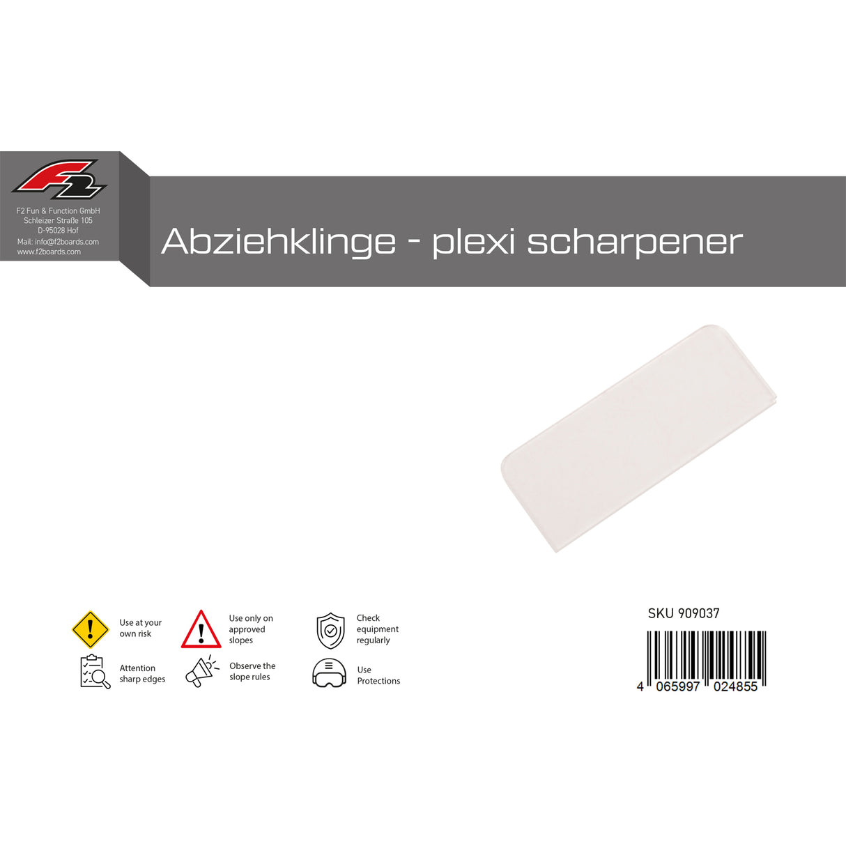 F2 Snowboard Zubehör Abziehklinge Plexi Sharpener 2024/25