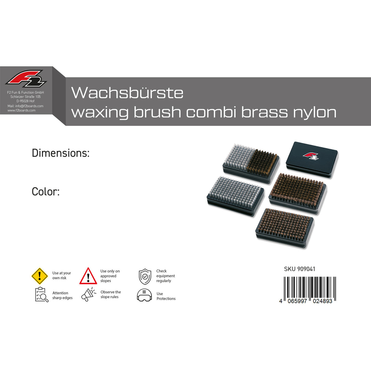 F2 Snowboard Bürste Wachsbürste - Waxing Brush Kombi Edelstahl Nylon 2024/25