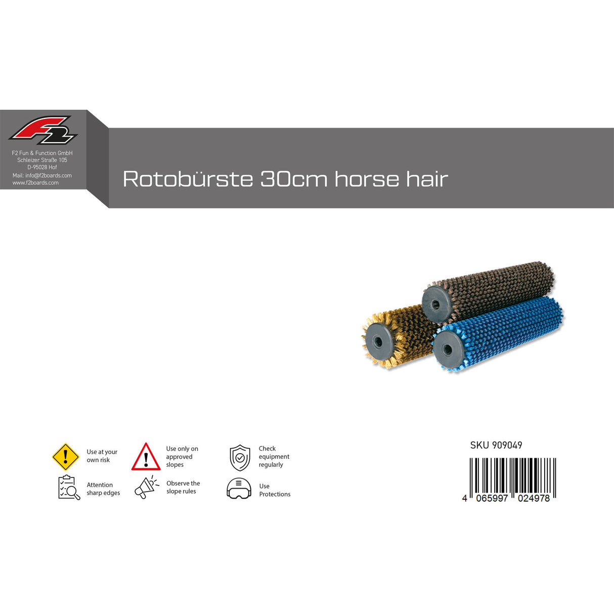 F2 Snowboard Bürste Rotobürste - Rotobrush 30cm Pferdehaar 2024/25