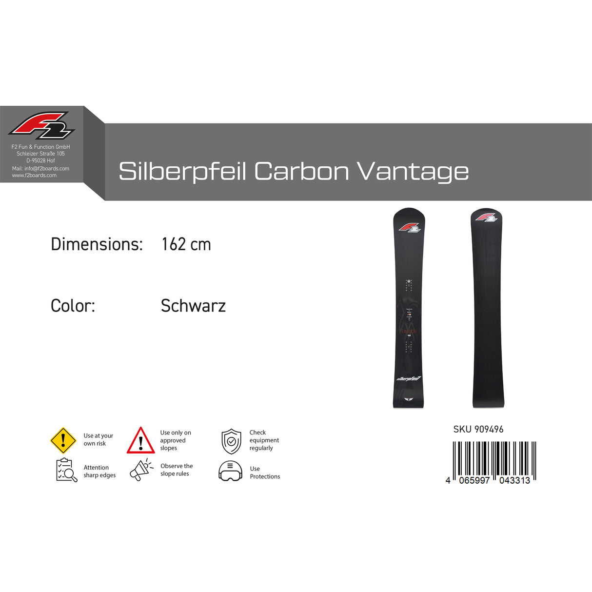 F2 Snowboard Silberpfeil Carbon Vantage Race Größe wählbar Schwarz 2024/25