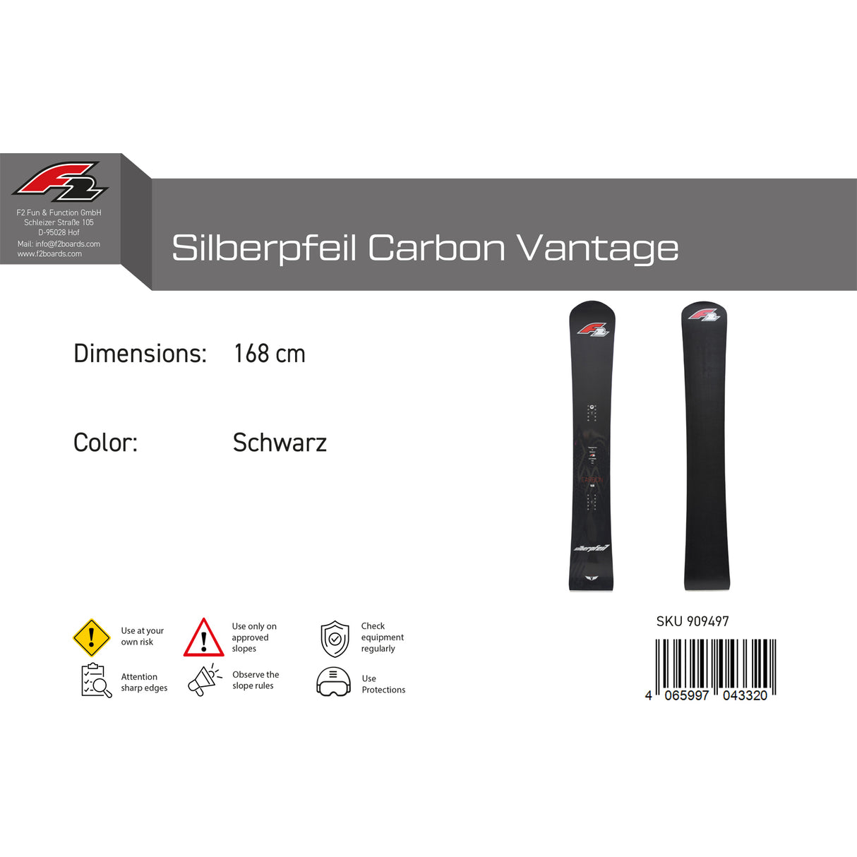 F2 Snowboard Silberpfeil Carbon Vantage Race Größe wählbar Schwarz 2024/25