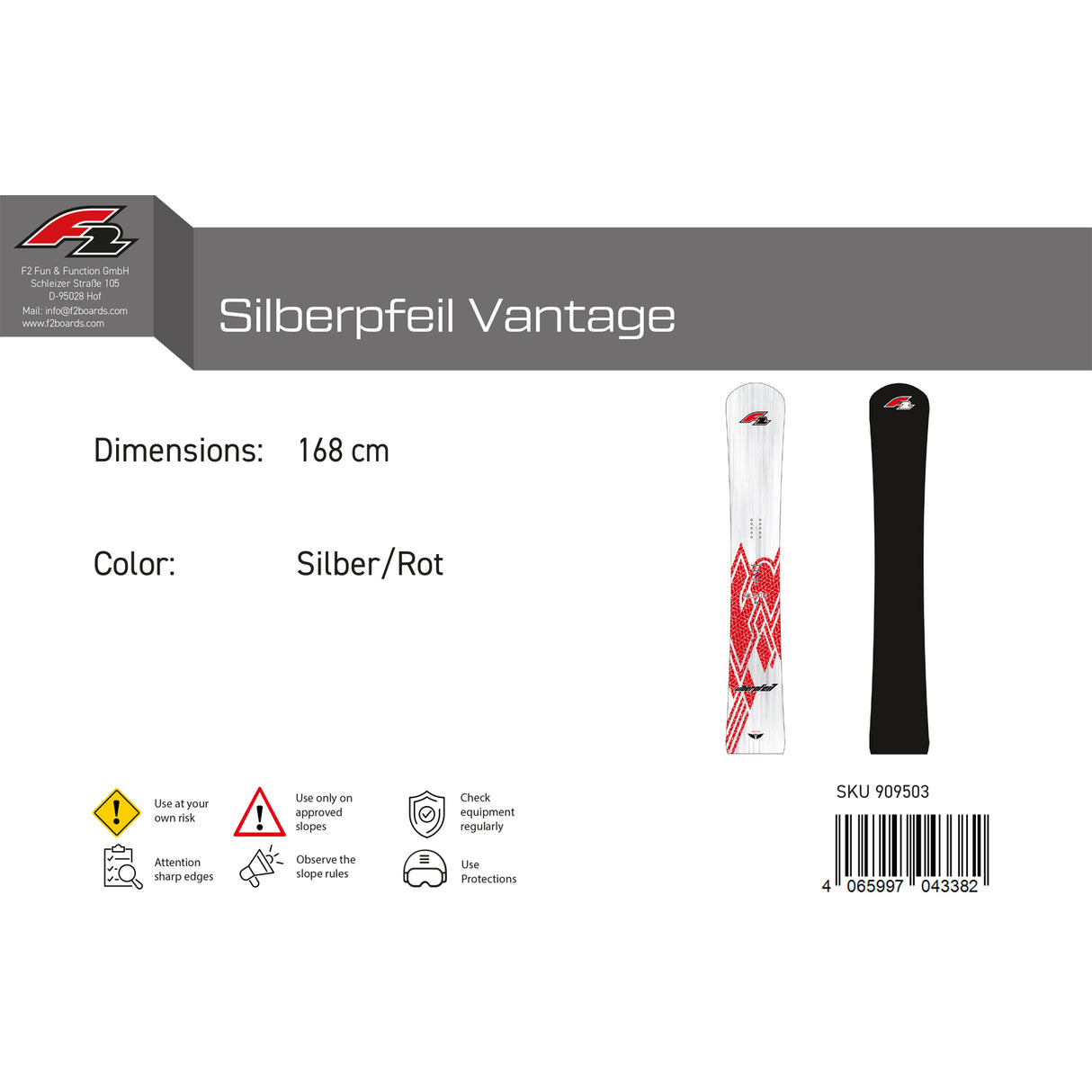 F2 Snowboard Silberpfeil Vantage Race Größe wählbar Silber/Rot 2024/25