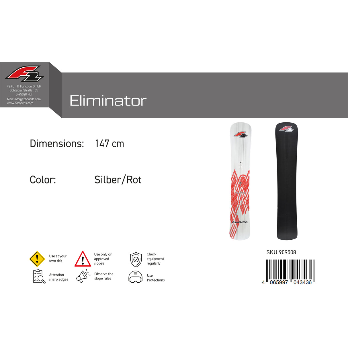 F2 Snowboard Eliminator Race Größe wählbar Silber/Rot 2024/25