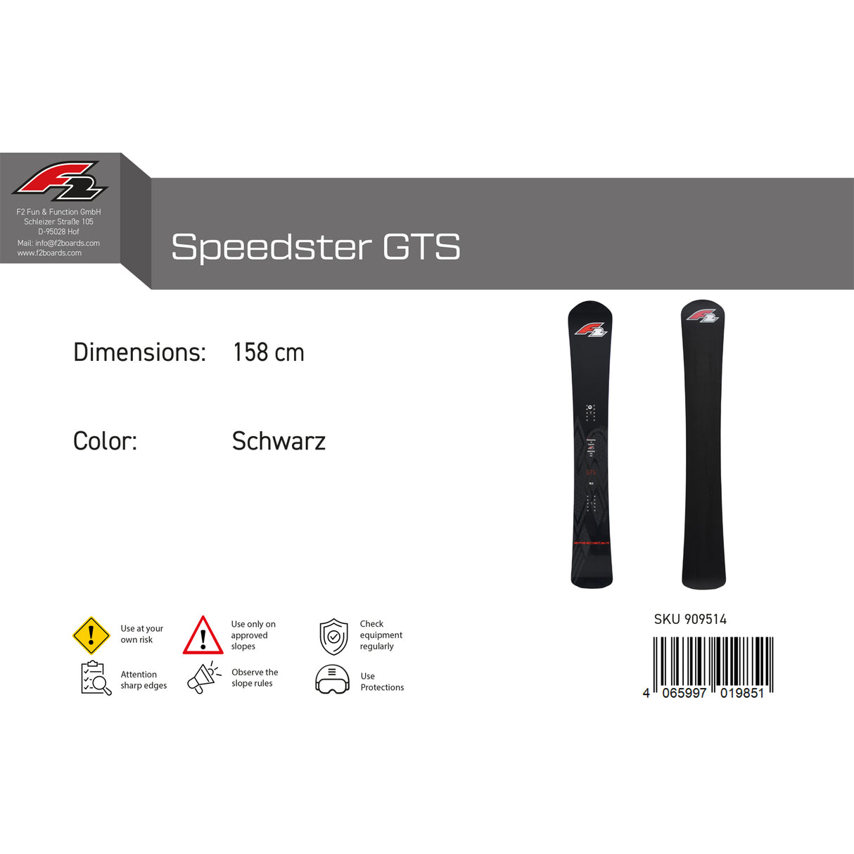 F2 Snowboard Speedster GTS Race Größe wählbar Schwarz 2024/25