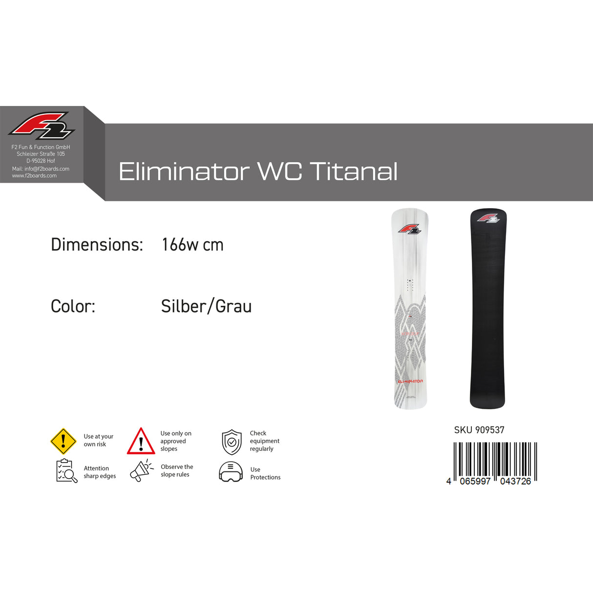 F2 Snowboard Eliminator WC Titanal Race Größe wählbar Silber/Grau 2024/25