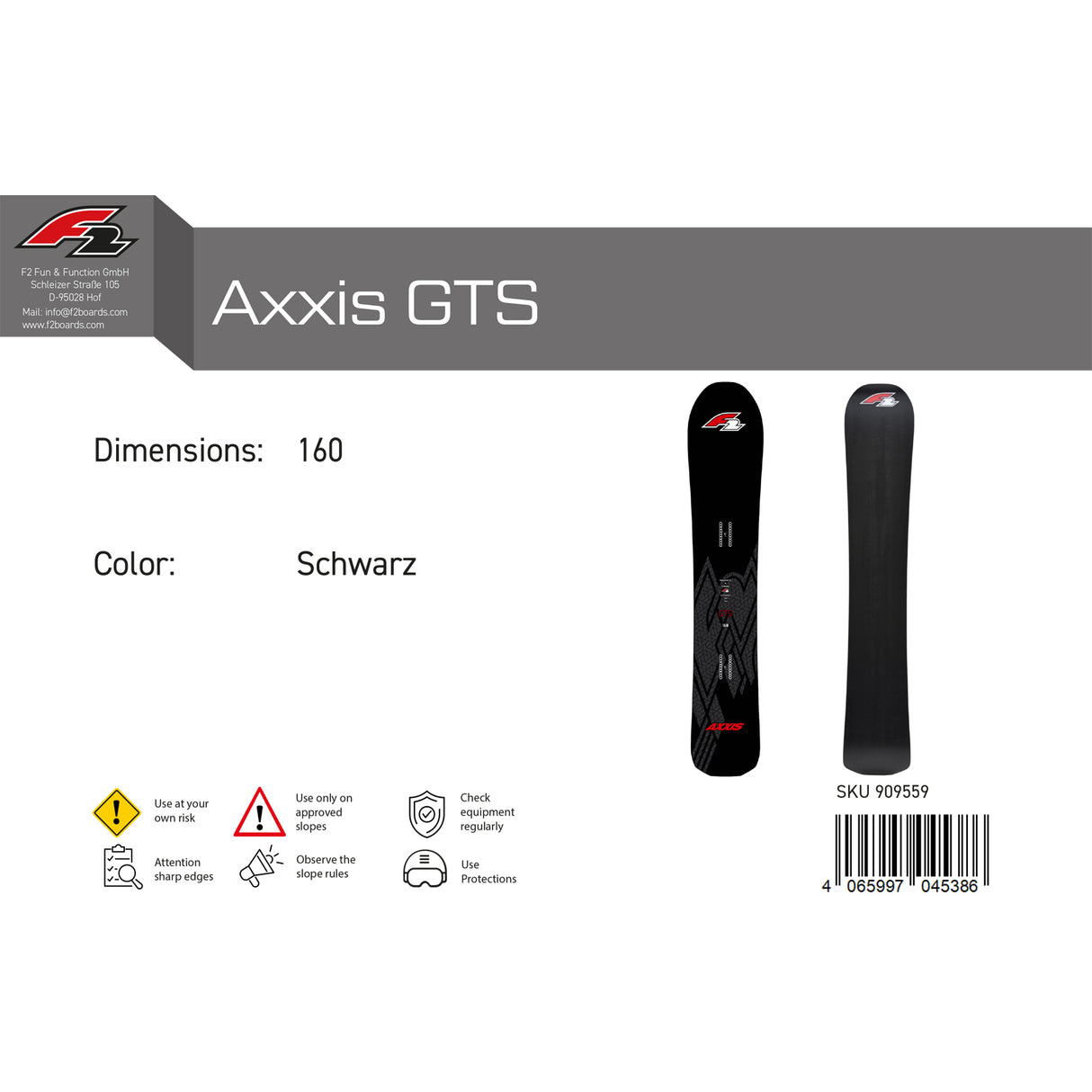 F2 Snowboard Axxis GTS Race Größe wählbar Schwarz 2024/25