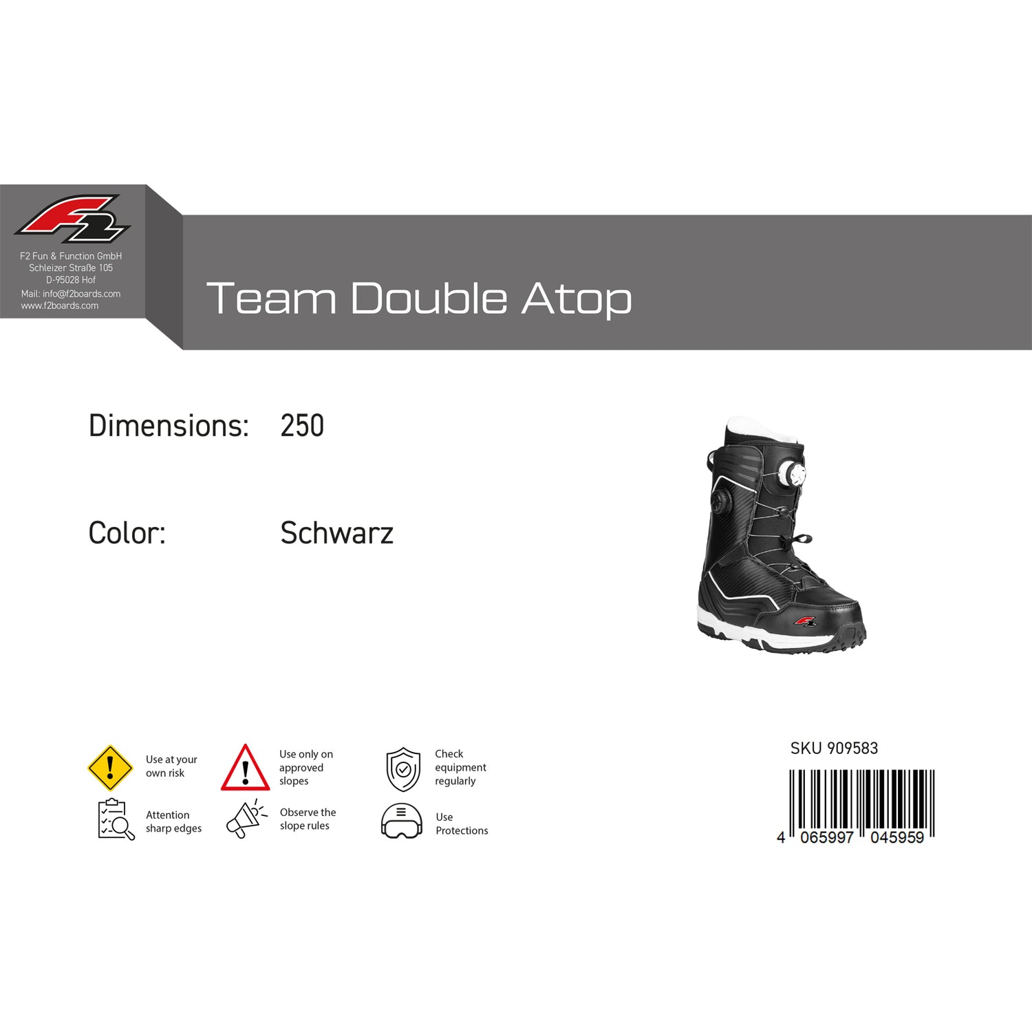 F2 Herren Snowboard Softboots Team Double Atop Größe wählbar Schwarz 2024/25