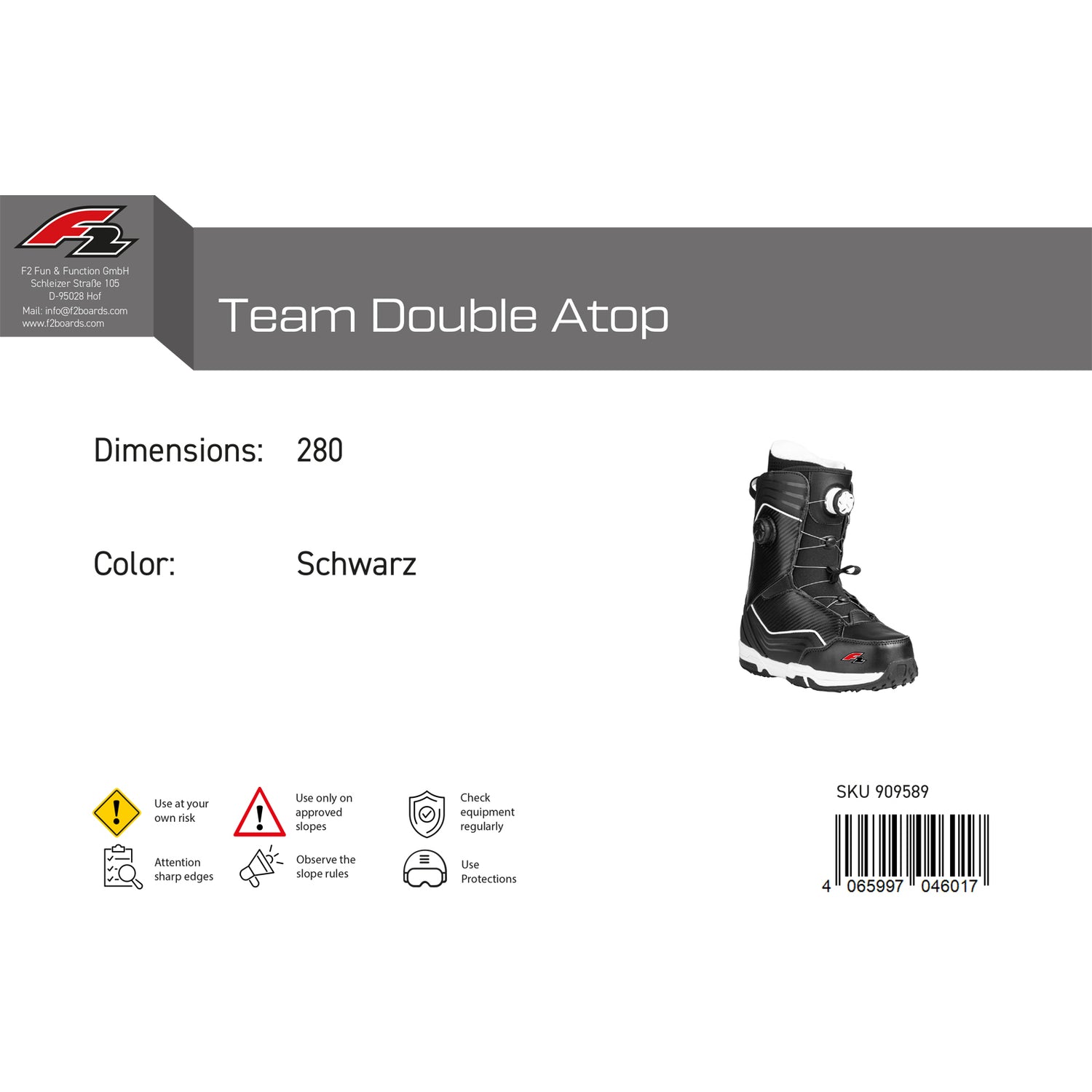 F2 Herren Snowboard Softboots Team Double Atop Größe wählbar Schwarz 2024/25