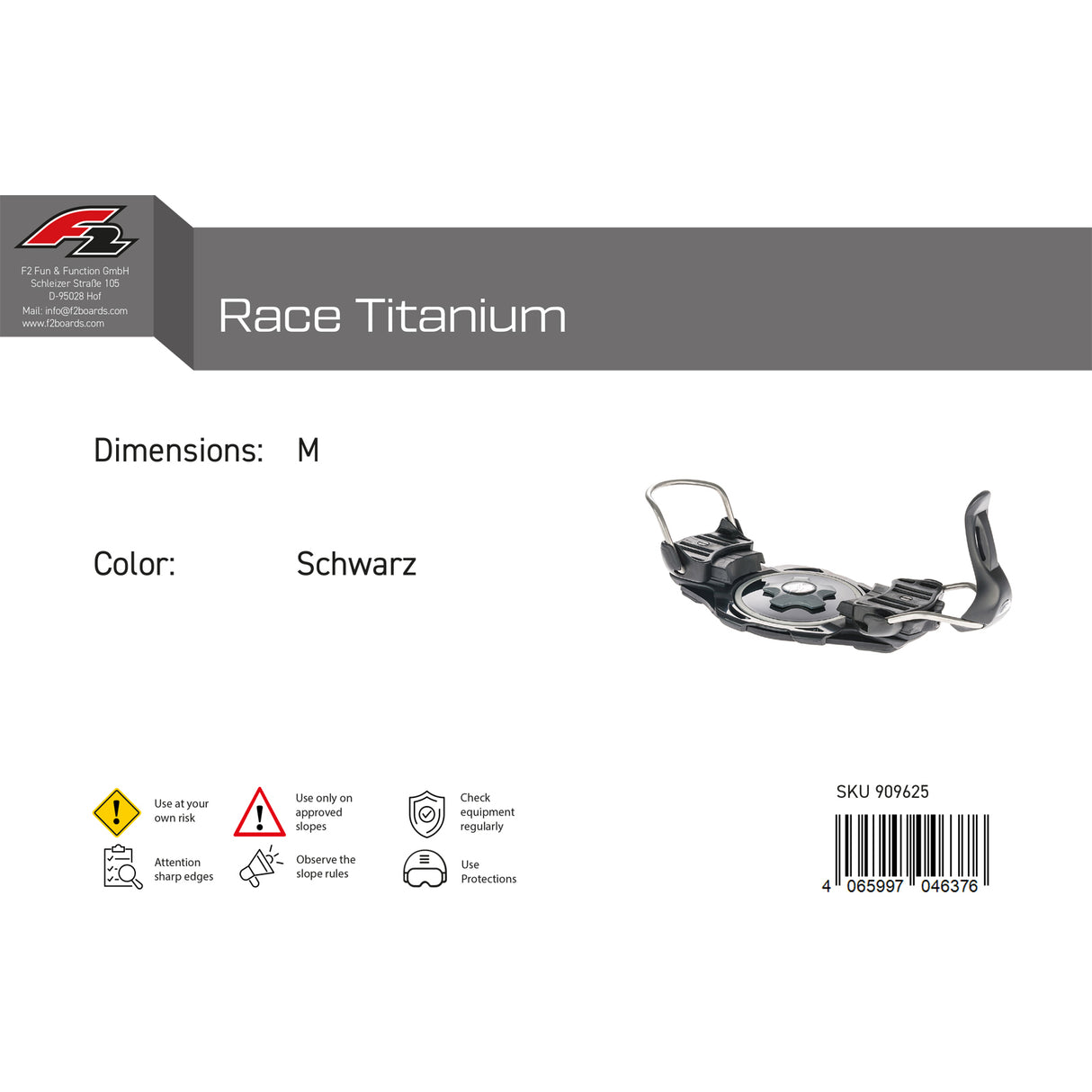 F2 Snowboard Plate Bindung Race Titanium Farbe/Größe wählbar 2024/25