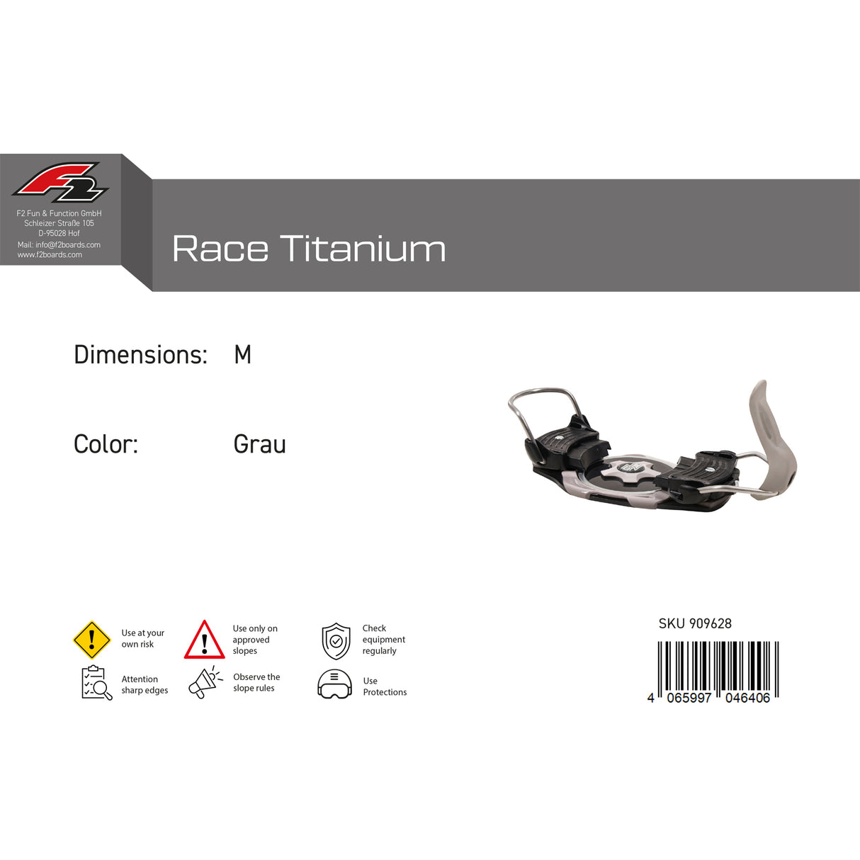 F2 Snowboard Plate Bindung Race Titanium Farbe/Größe wählbar 2024/25