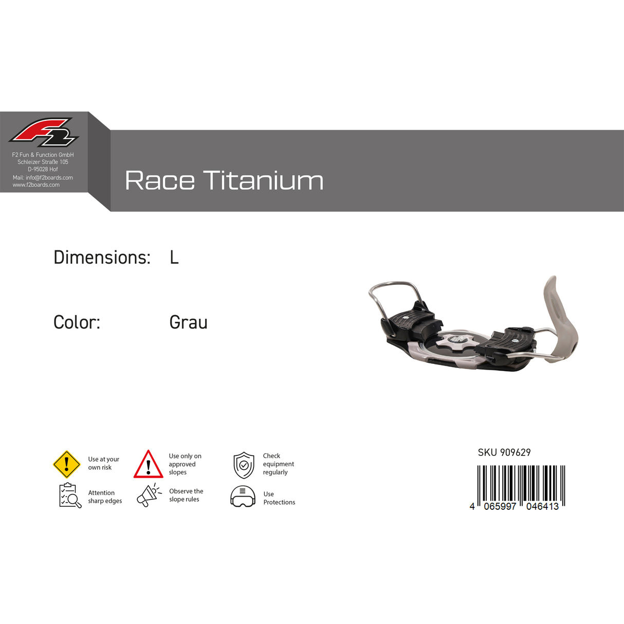 F2 Snowboard Plate Bindung Race Titanium Farbe/Größe wählbar 2024/25