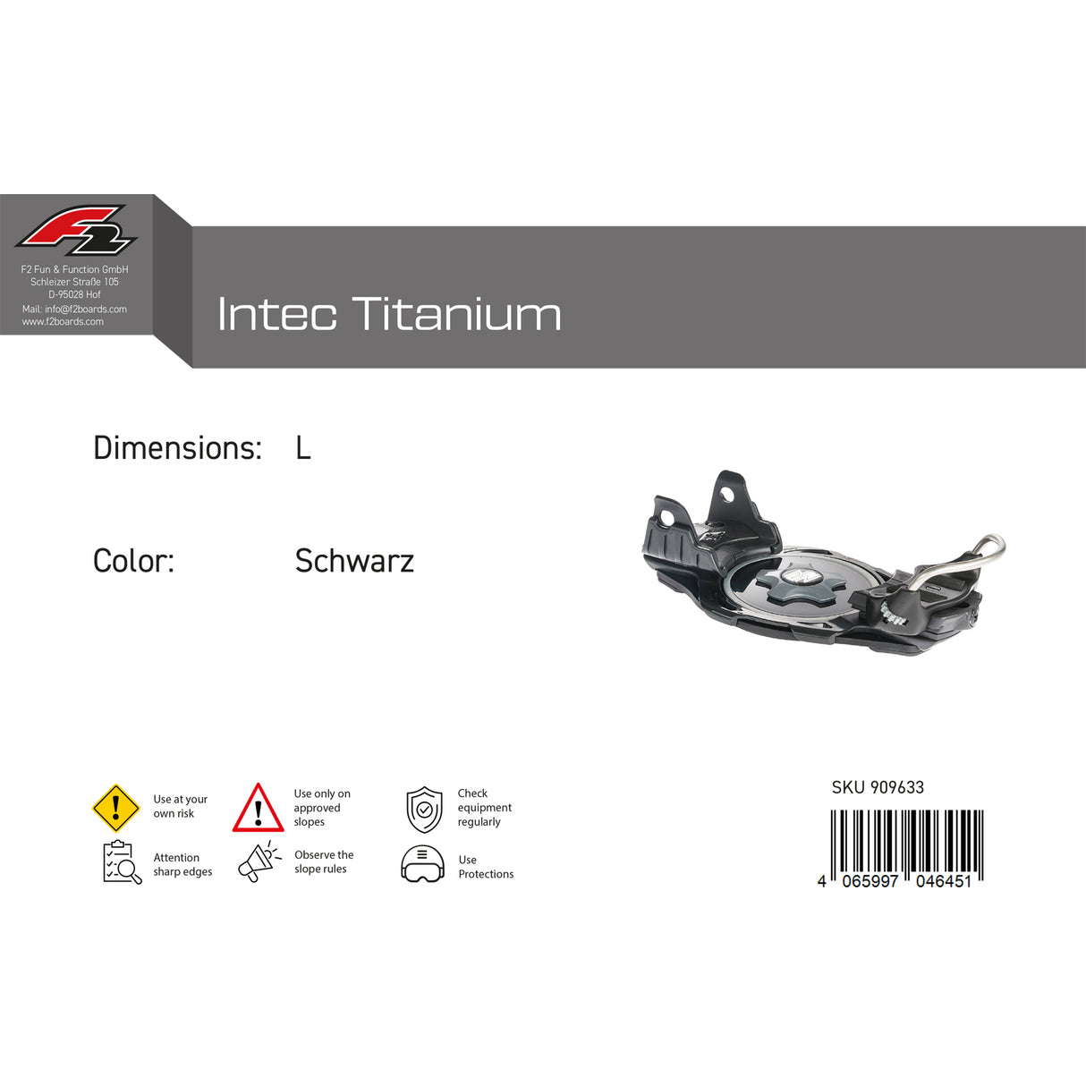 F2 Snowboard Plate Bindung Intec Titanium Farbe/Größe wählbar 2024/25