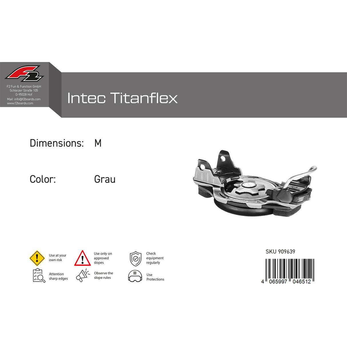F2 Snowboard Plate Bindung Intec Titanflex Farbe/Größe wählbar 2024/25