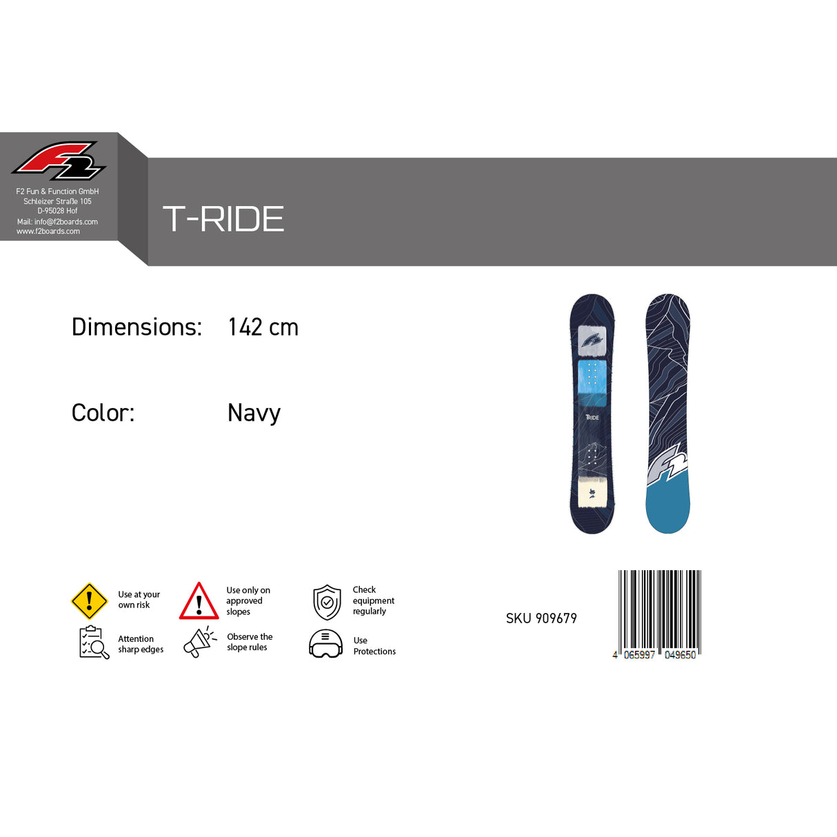 F2 Herren Snowboard T-Ride Freestyle Größe wählbar Navy 2024/25