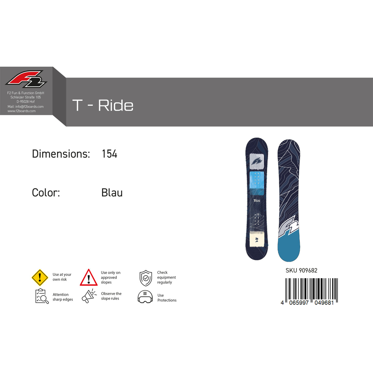 F2 Herren Snowboard T-Ride Freestyle Größe wählbar Navy 2024/25