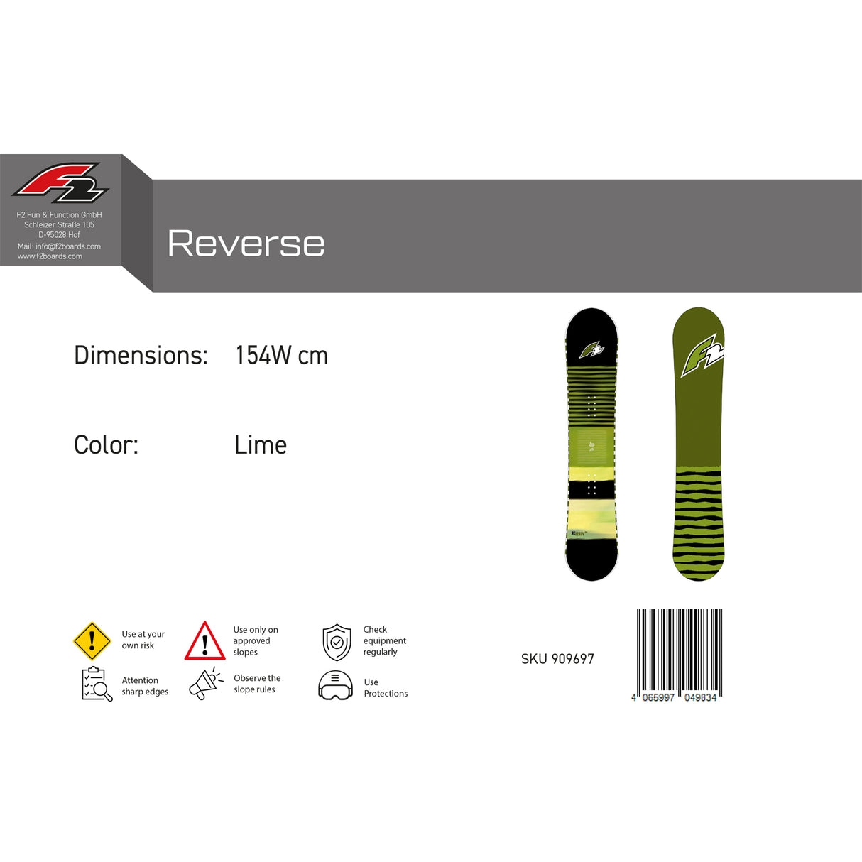 F2  Snowboard Reverse Freeride/Freestyle Größe wählbar Lime 2025