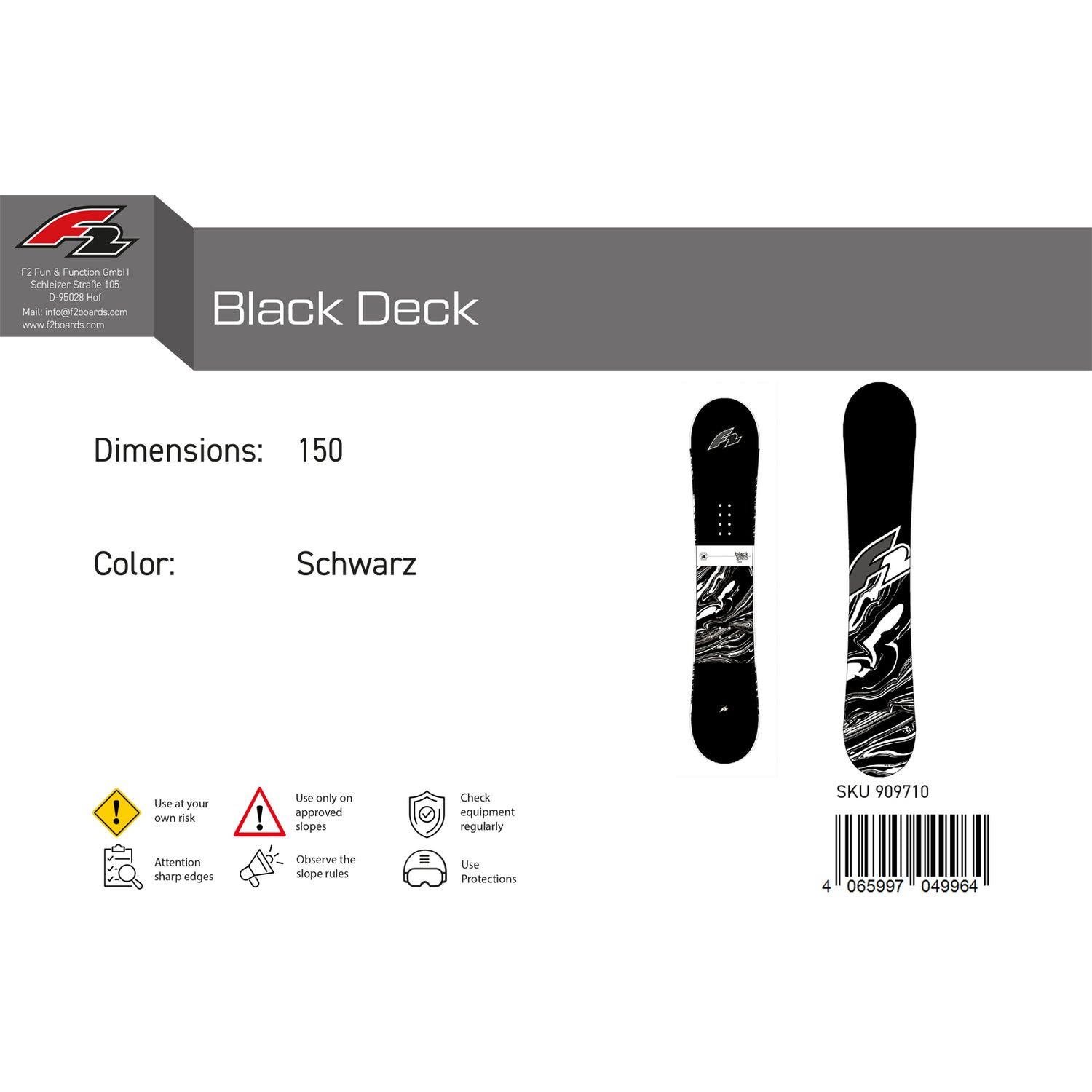 F2 Herren Snowboard Black Deck Freestyle Größe wählbar Schwarz 2024/25