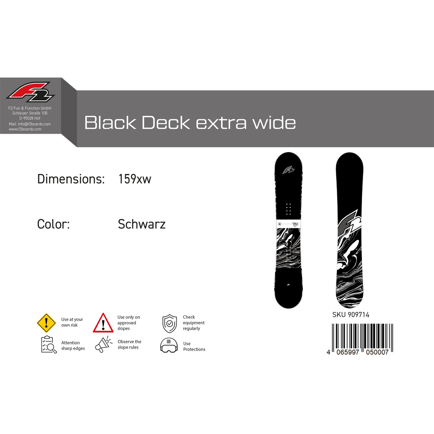 F2 Herren Snowboard Black Deck Freestyle Größe wählbar Schwarz 2024/25