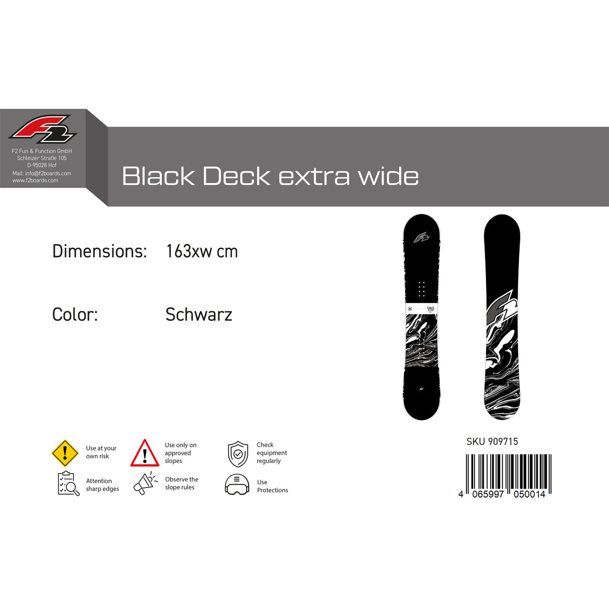 F2 Herren Snowboard Black Deck Freestyle Größe wählbar Schwarz 2024/25