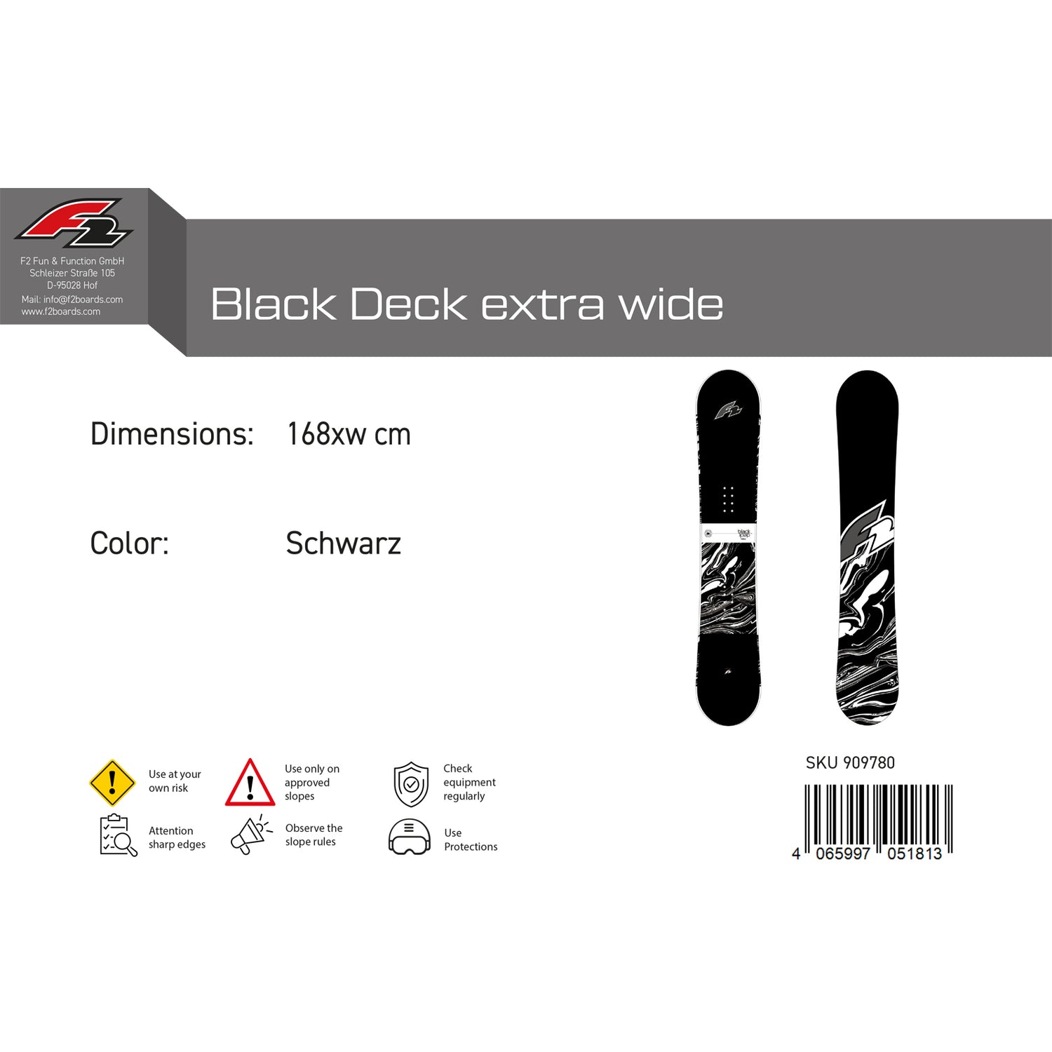 F2 Herren Snowboard Black Deck Freestyle Größe wählbar Schwarz 2024/25