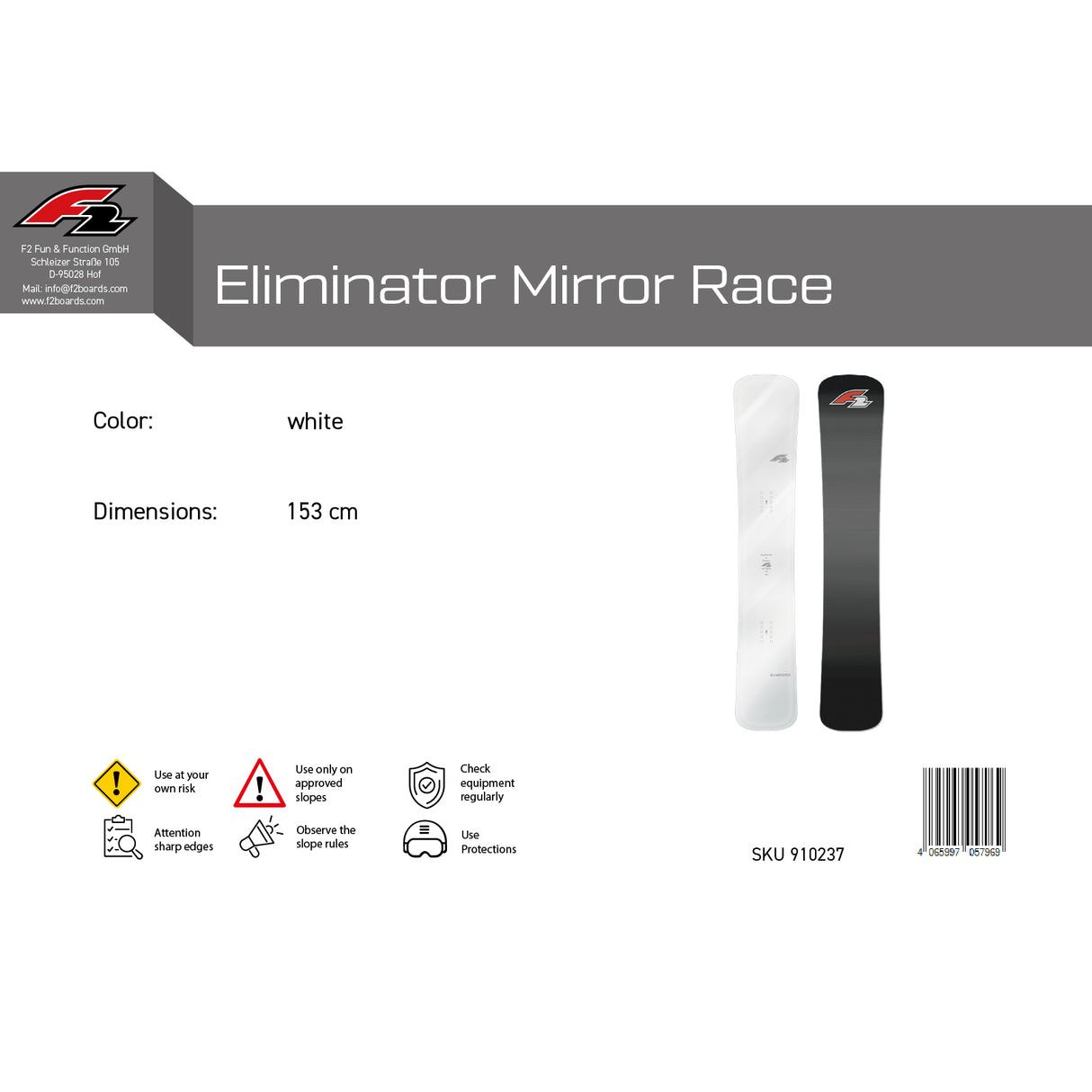 F2 Snowboard Eliminator Mirror Race Weiss - Größe wählbar