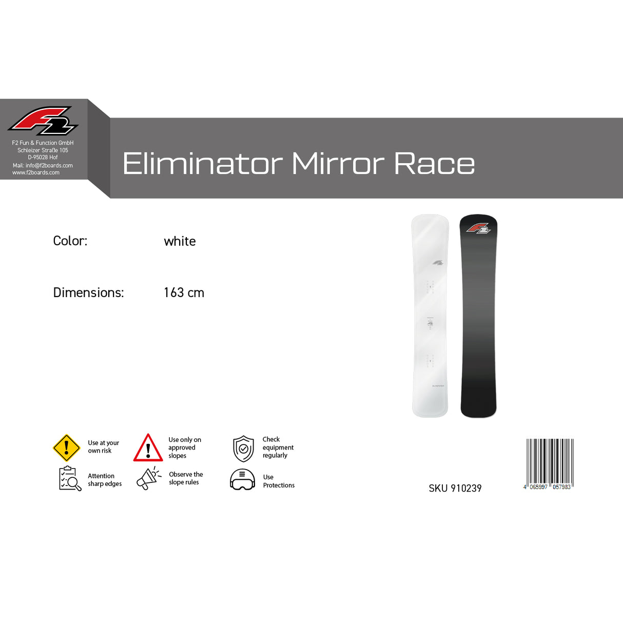 F2 Snowboard Eliminator Mirror Race Weiss - Größe wählbar