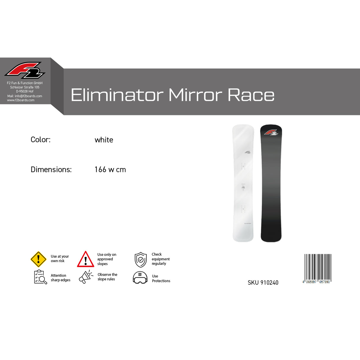 F2 Snowboard Eliminator Mirror Race Weiss - Größe wählbar