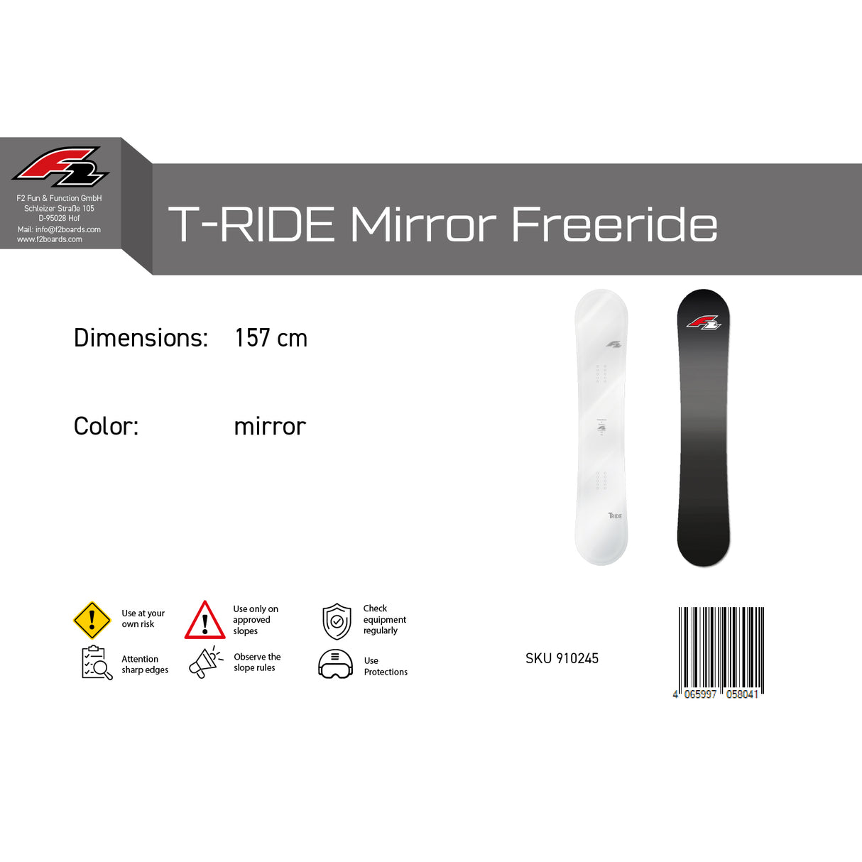 F2 Snowboard T-Ride Mirror Freeride/Freestyle Weiss - Größe wählbar