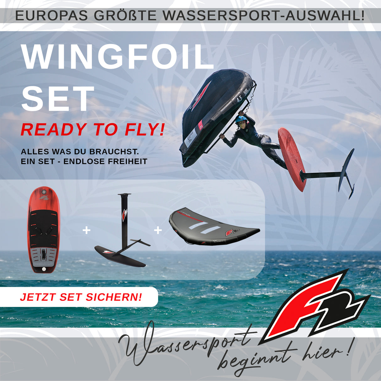 F2 Set Foilboard Glide Cross Air + Alu Limited Foil + Allround Wing Komplettset Größen wählbar