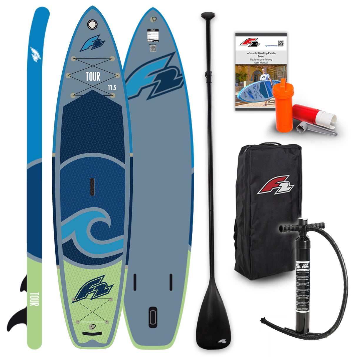 F2 SUP Stand Up Paddle Board Tour 11'5''/12'2"/13'2" wählbar Blau