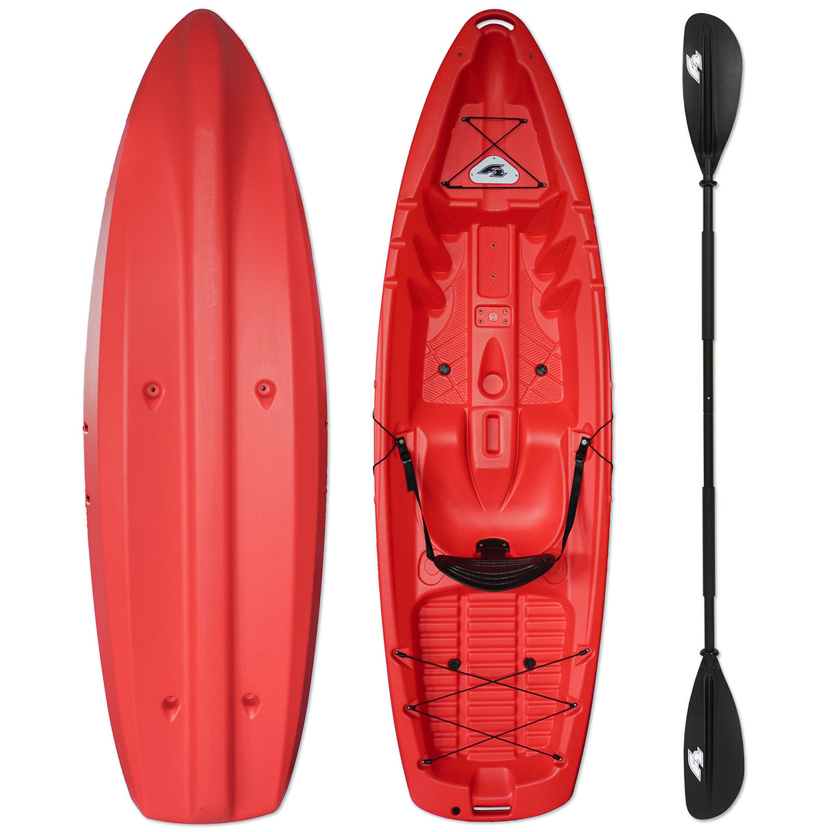 F2 Marken Kajak Axxis - Angelkajak 1 Sitzer mit Paddel Rot
