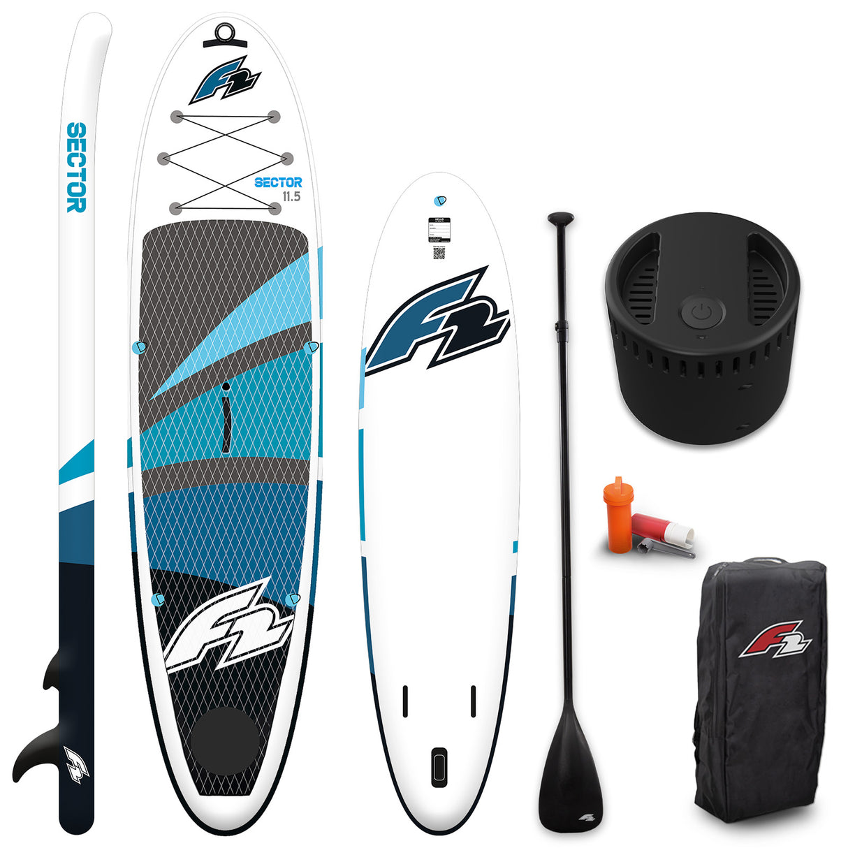 F2 Stand Up Paddle Board SECTOR SMART SUP mit E-Pumpe Größe wählbar Blau