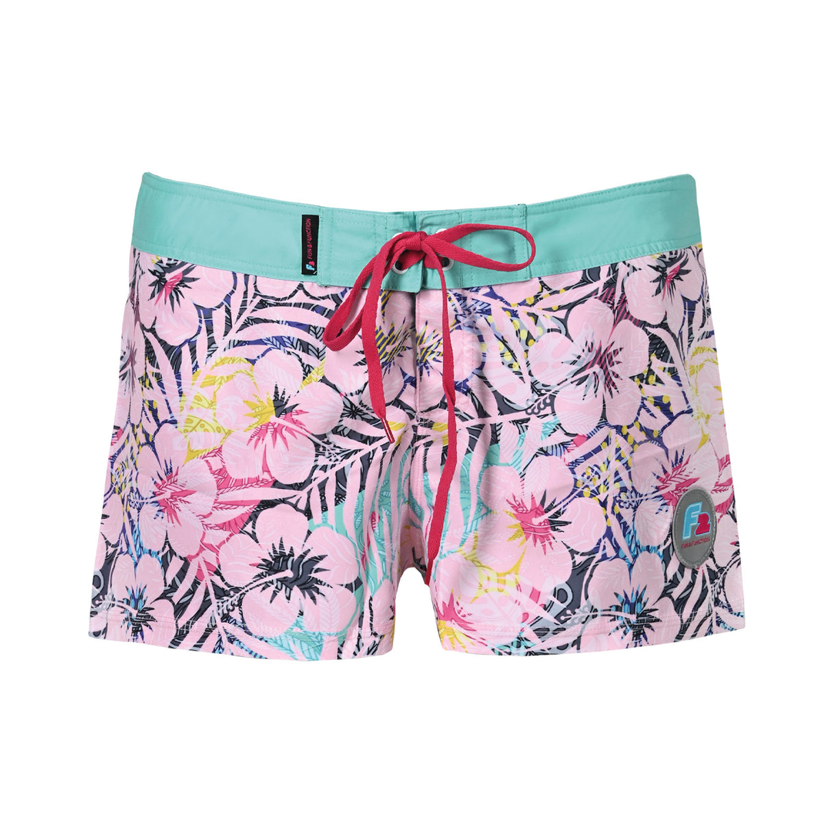 F2 Retro Boardshorts Classic Hibiskus Damen Badeshorts Kurz - Größe wählbar