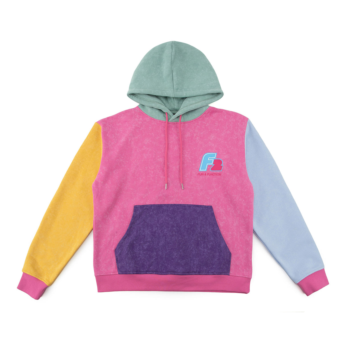 F2 Retro Rave Hoodie Multicolor Stonewashed Sweatshirt Pullover - Größe wählbar