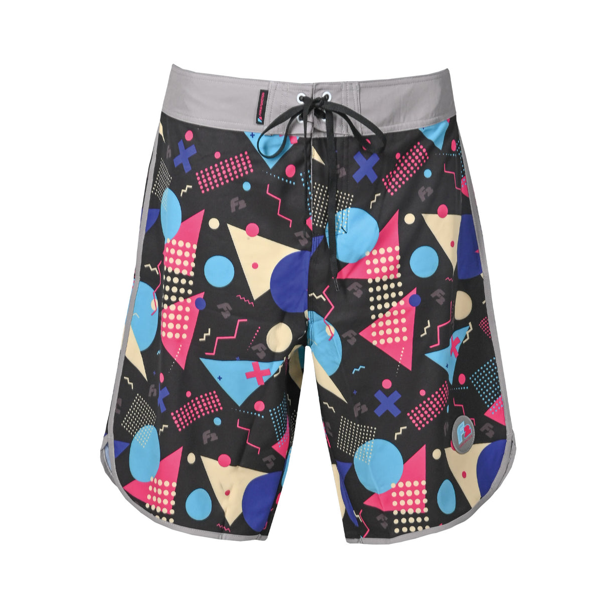 F2 Retro Boardshorts Classic 90´s Allover Badeshorts Schwarz - Größe wählbar