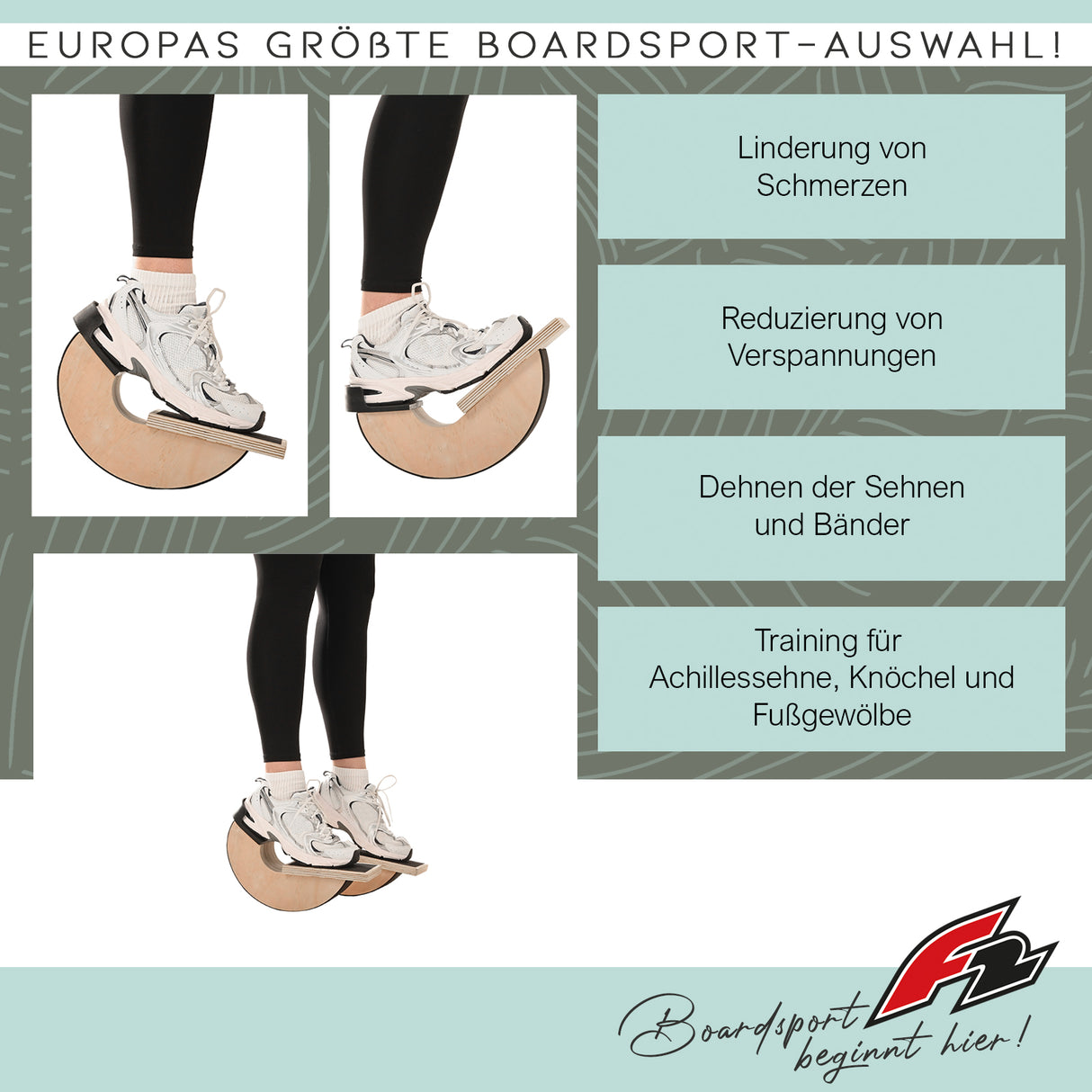 F2 Balance Board Stretch Boards Holz 33cm Natur/Schwarz