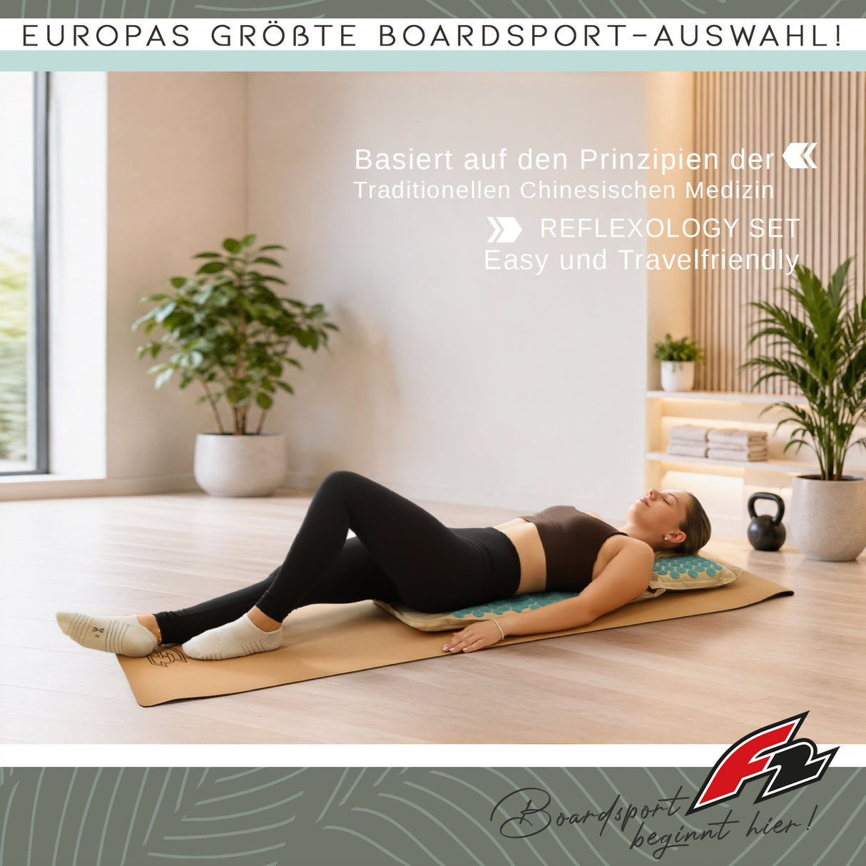 F2 Balance Board Reflexology Set Akkupressur Leinen 45,5x70,5cm Beige
