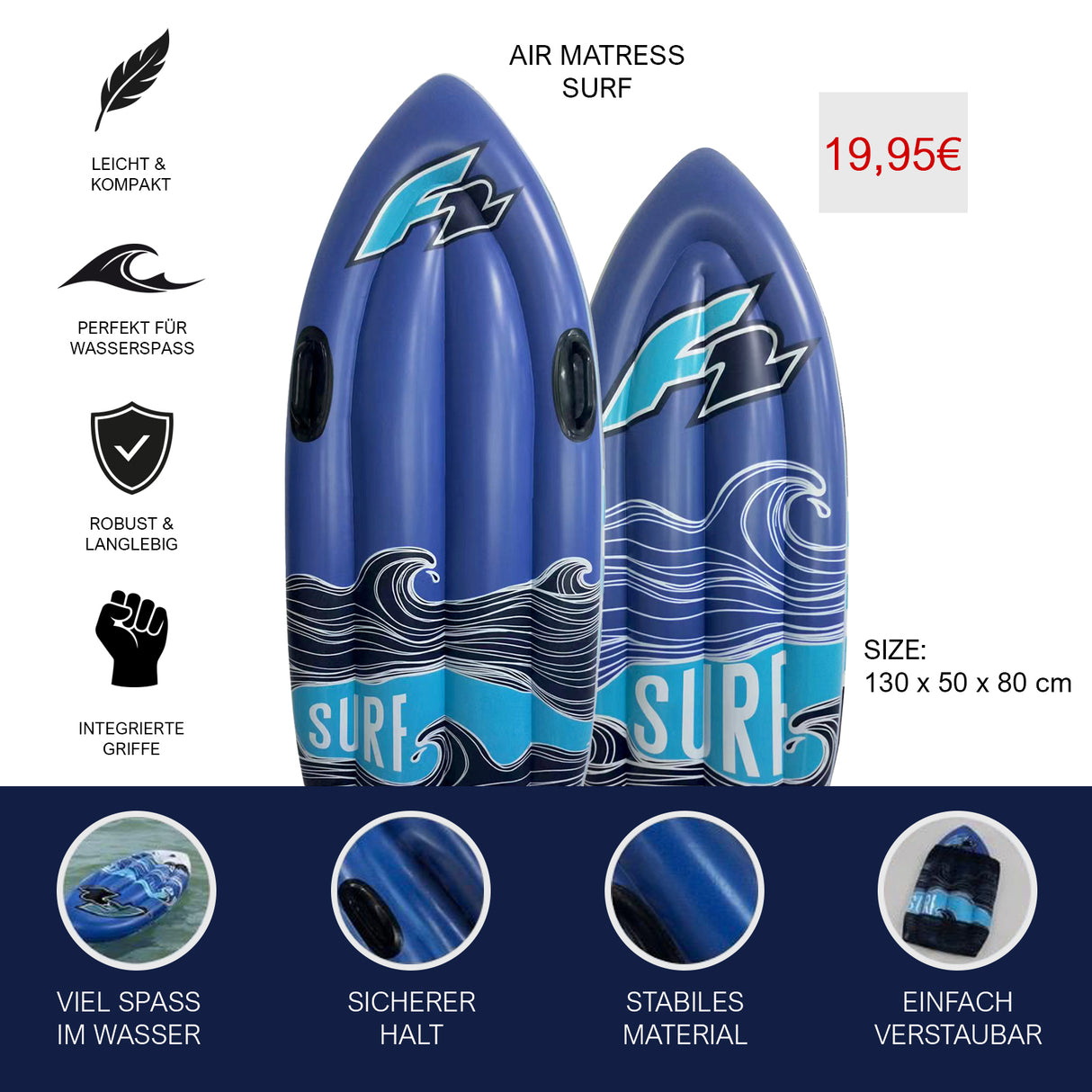 F2 Luftmatratze Surf Aufblasbar 130x50,8cm Blau