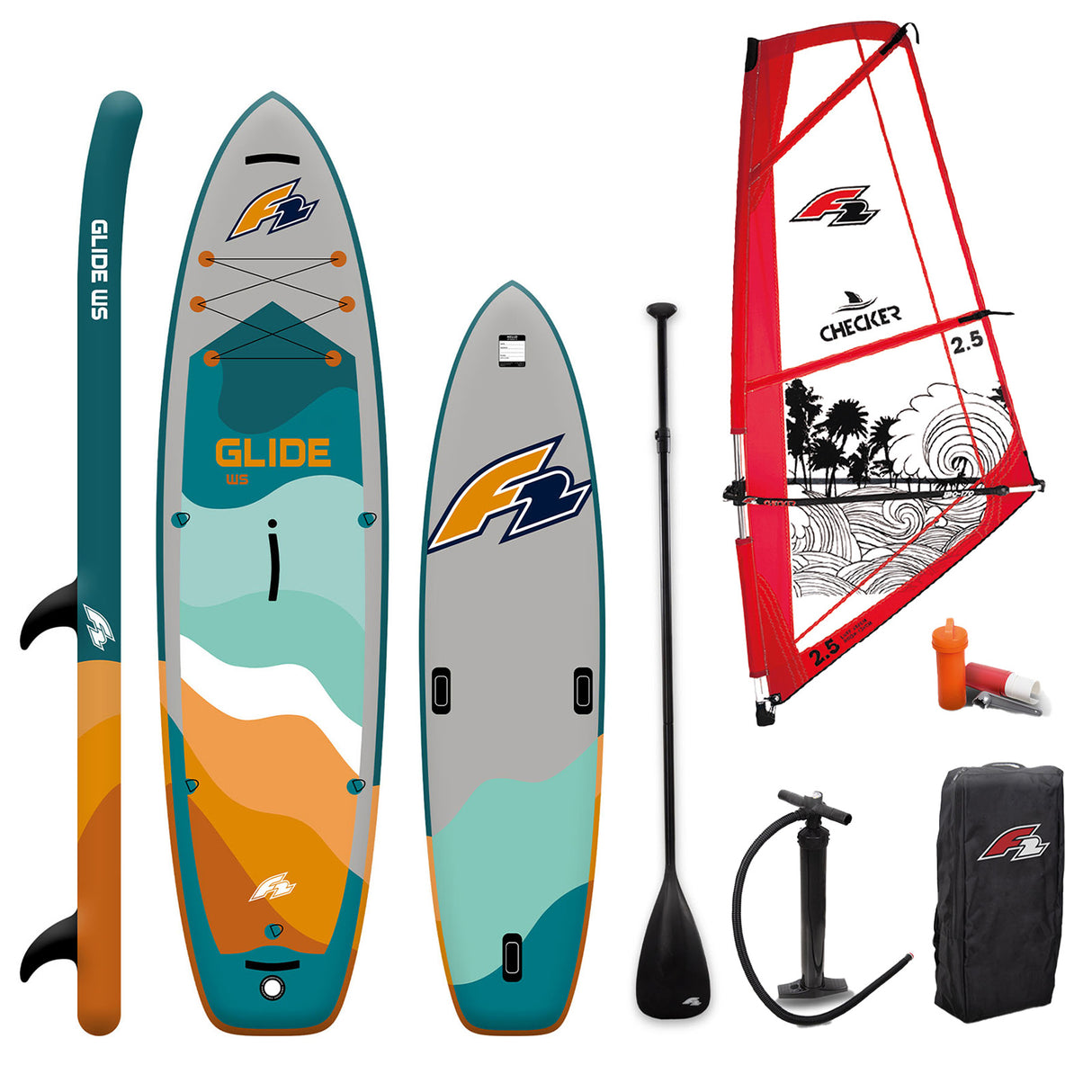 F2 Set Glide SUP 10'2" mit Windsurfsegel Checker Größen wählbar