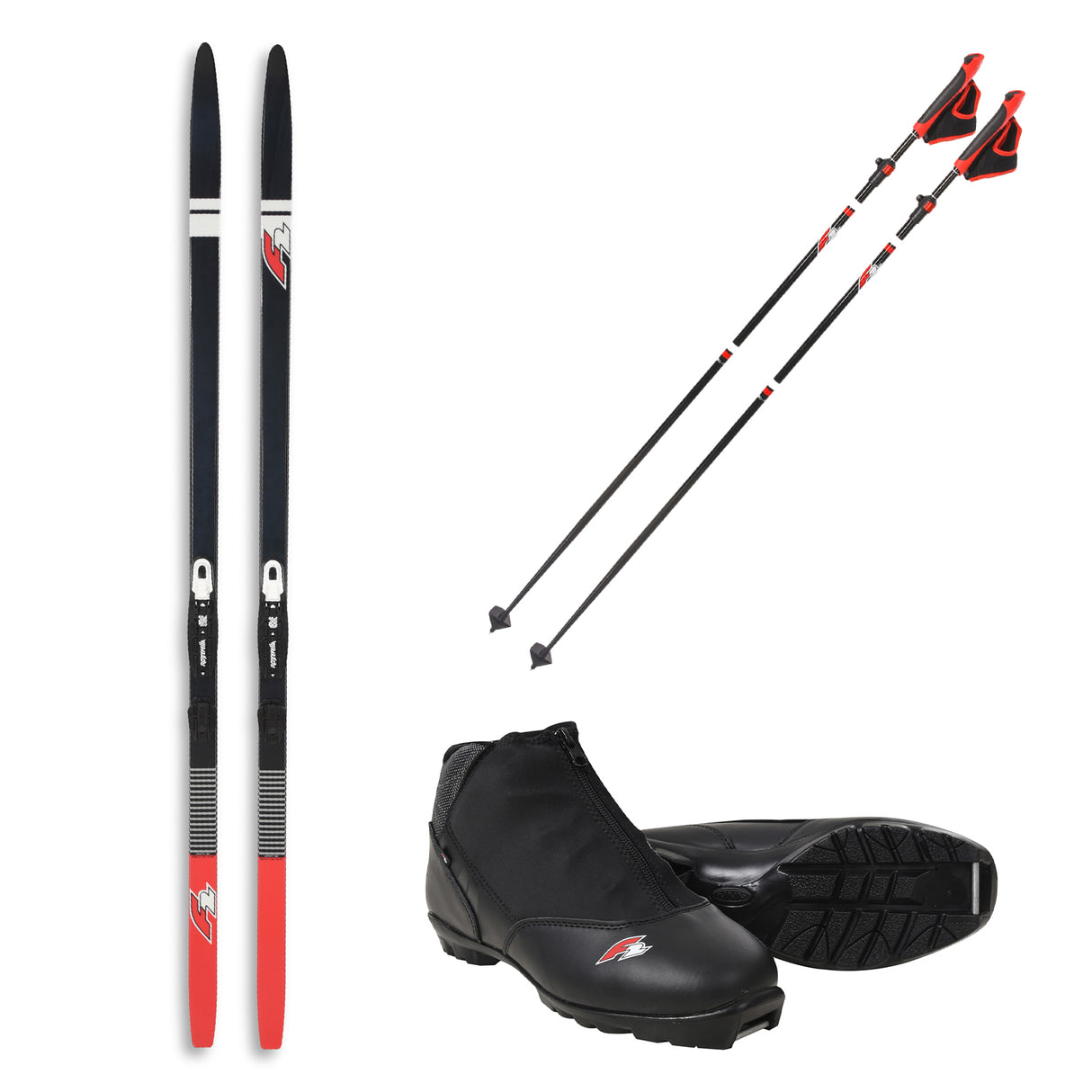F2 Set Ski Ride CC 180cm mit Langlaufschuh Ride CC und Skistöcke Größe wählbar