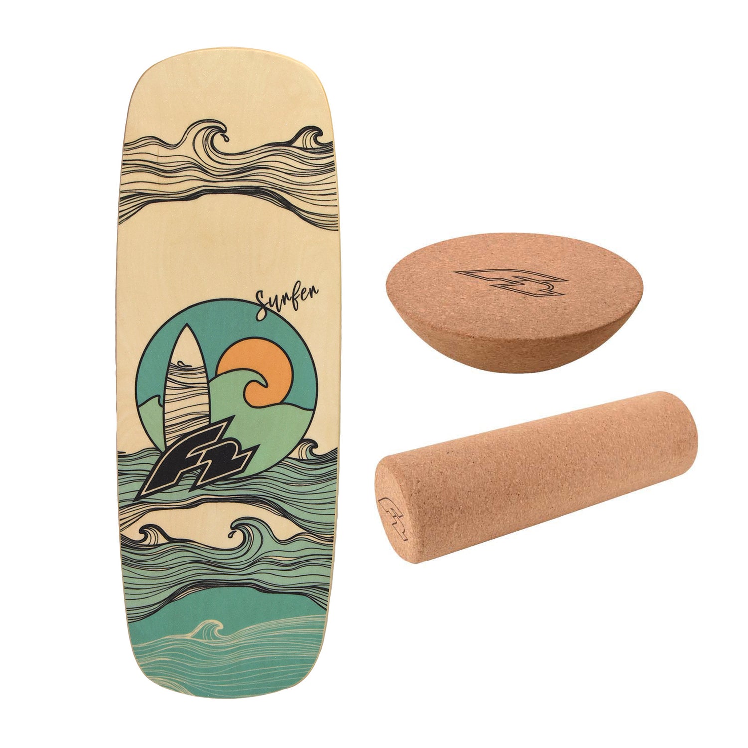F2 Balance Board Set mit Korkrolle und Halbkugel Komplettset Modell wählbar