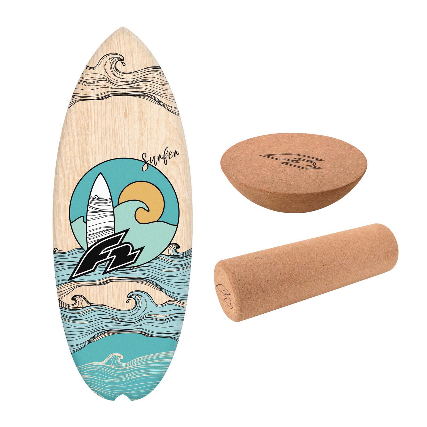 F2 Balance Board Set mit Korkrolle und Halbkugel Komplettset Modell wählbar