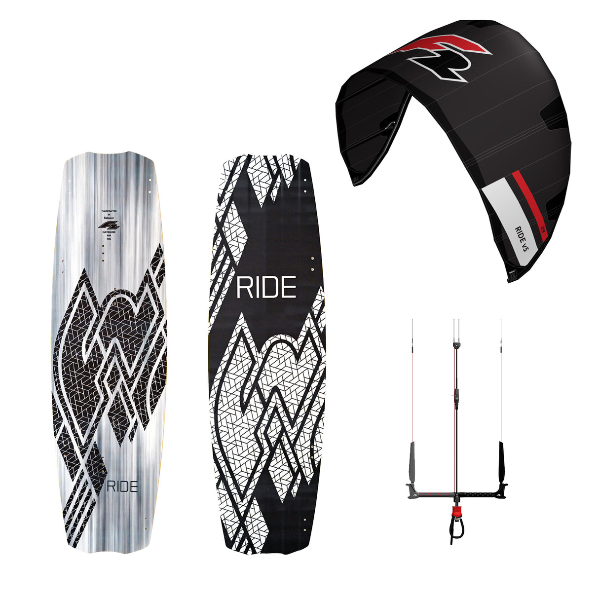 F2 Set Kite Ride V5 mit Kiteboard Ride White Icon und Control Bar Komplettset Größen wählbar