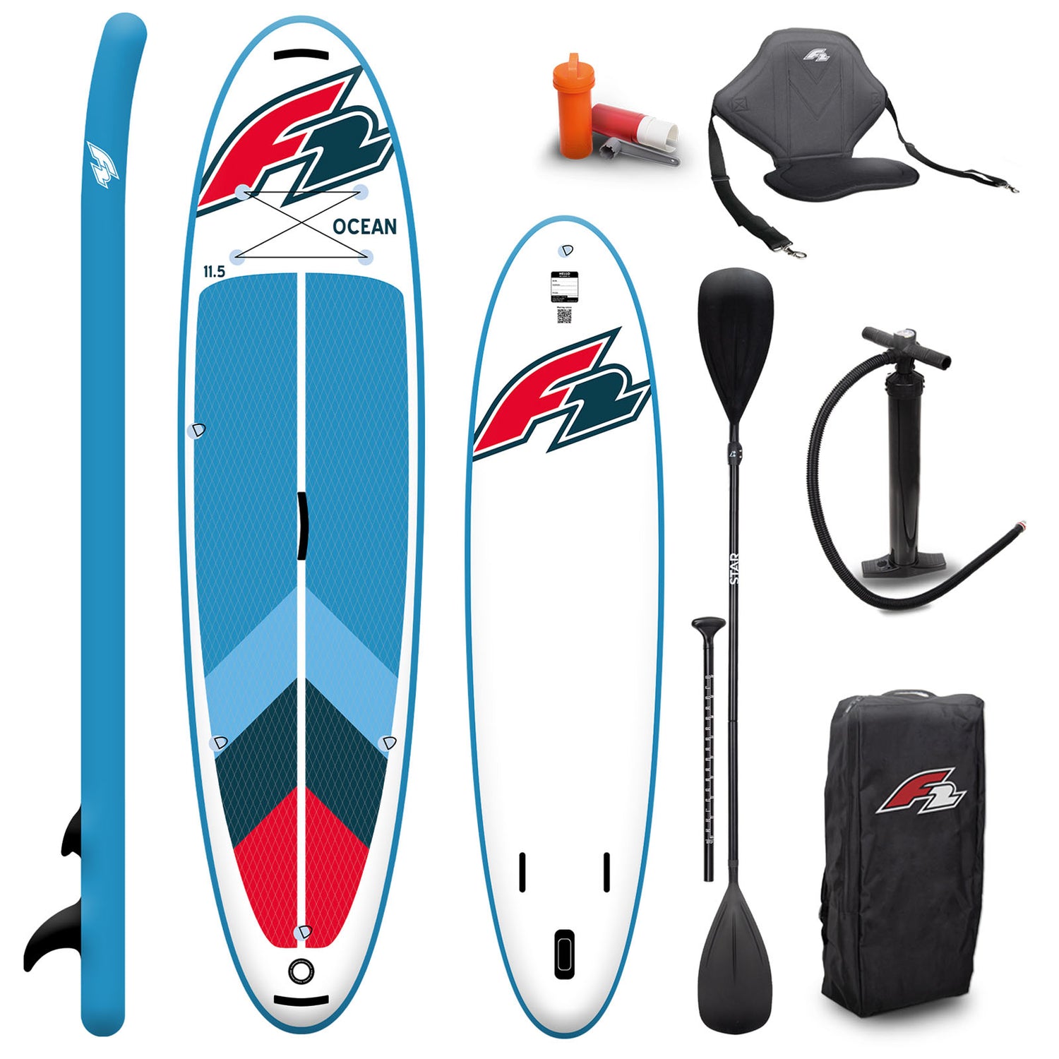 F2 Marken Stand Up Paddle Board Ocean LTD Rot - Größen und Zubehör wählbar