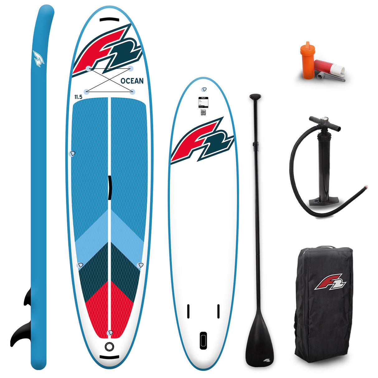 F2 Marken Stand Up Paddle Board Ocean Rot SUP 11'5 350cm + Basic Zubehör Paket