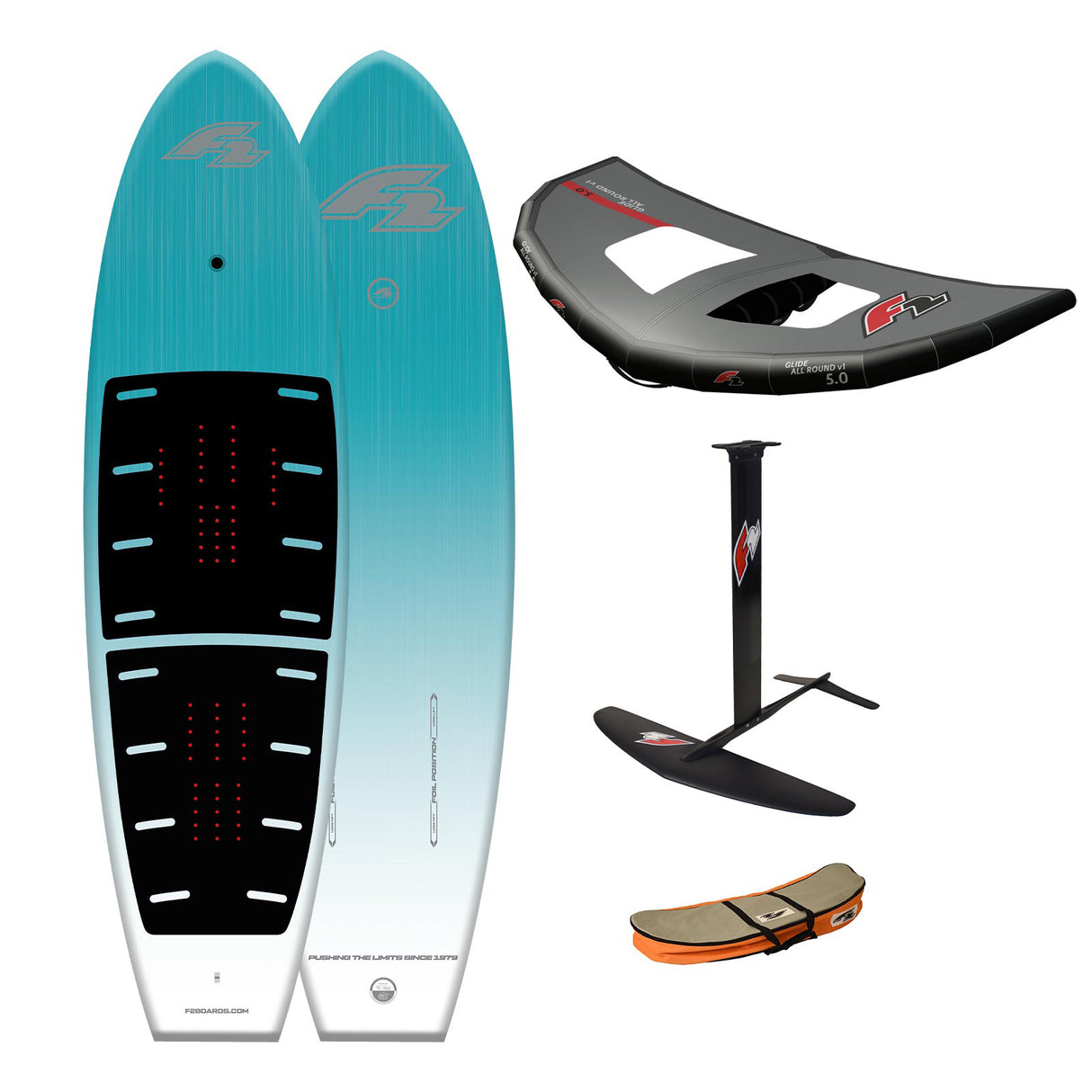 F2 Set Foilboard Glide Ex 100L mit Alu Foil 1700 + Allround Wing 4qm