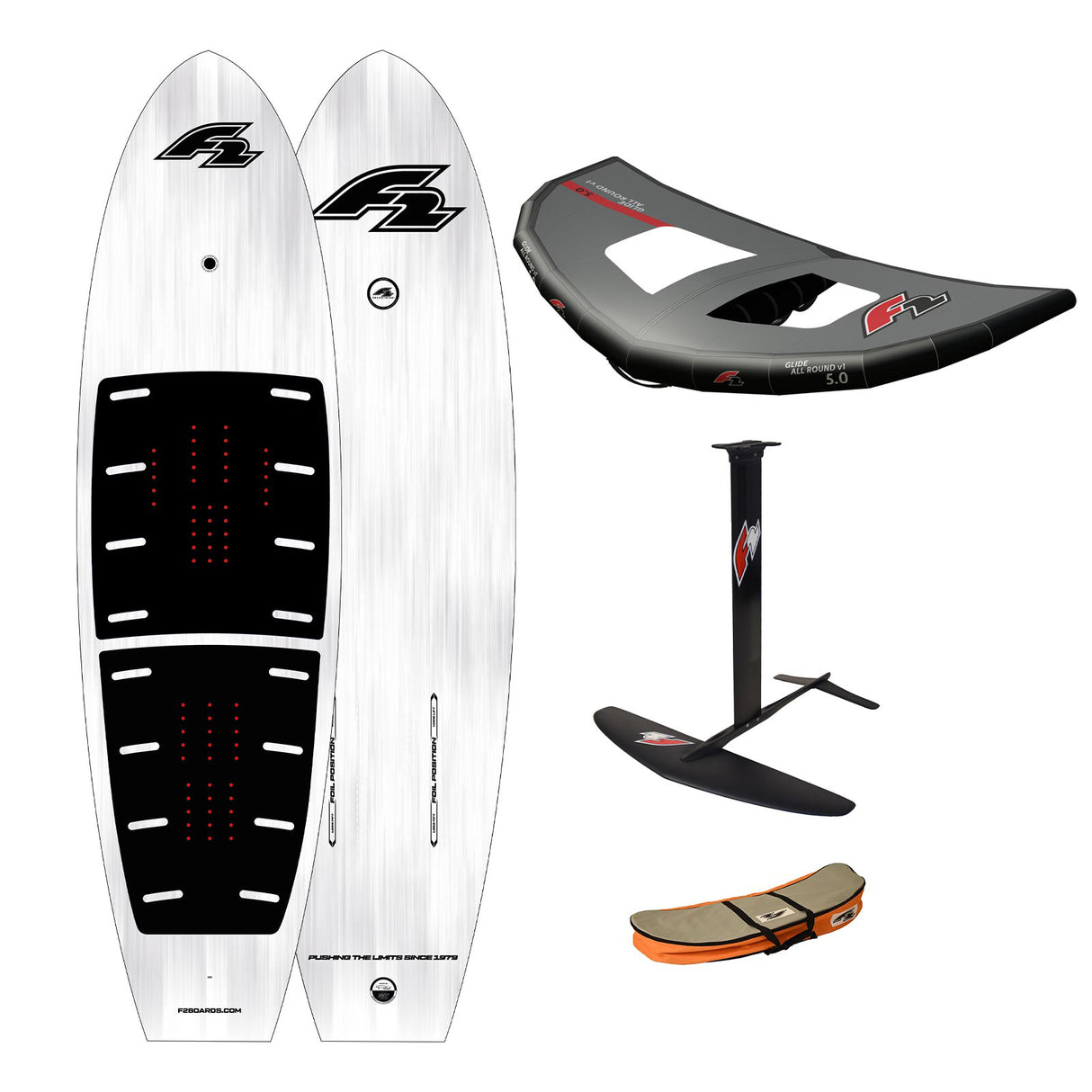 F2 Set Foilboard Glide Ex Team 100L mit Alu Foil 1700 + Allround Wing 4qm