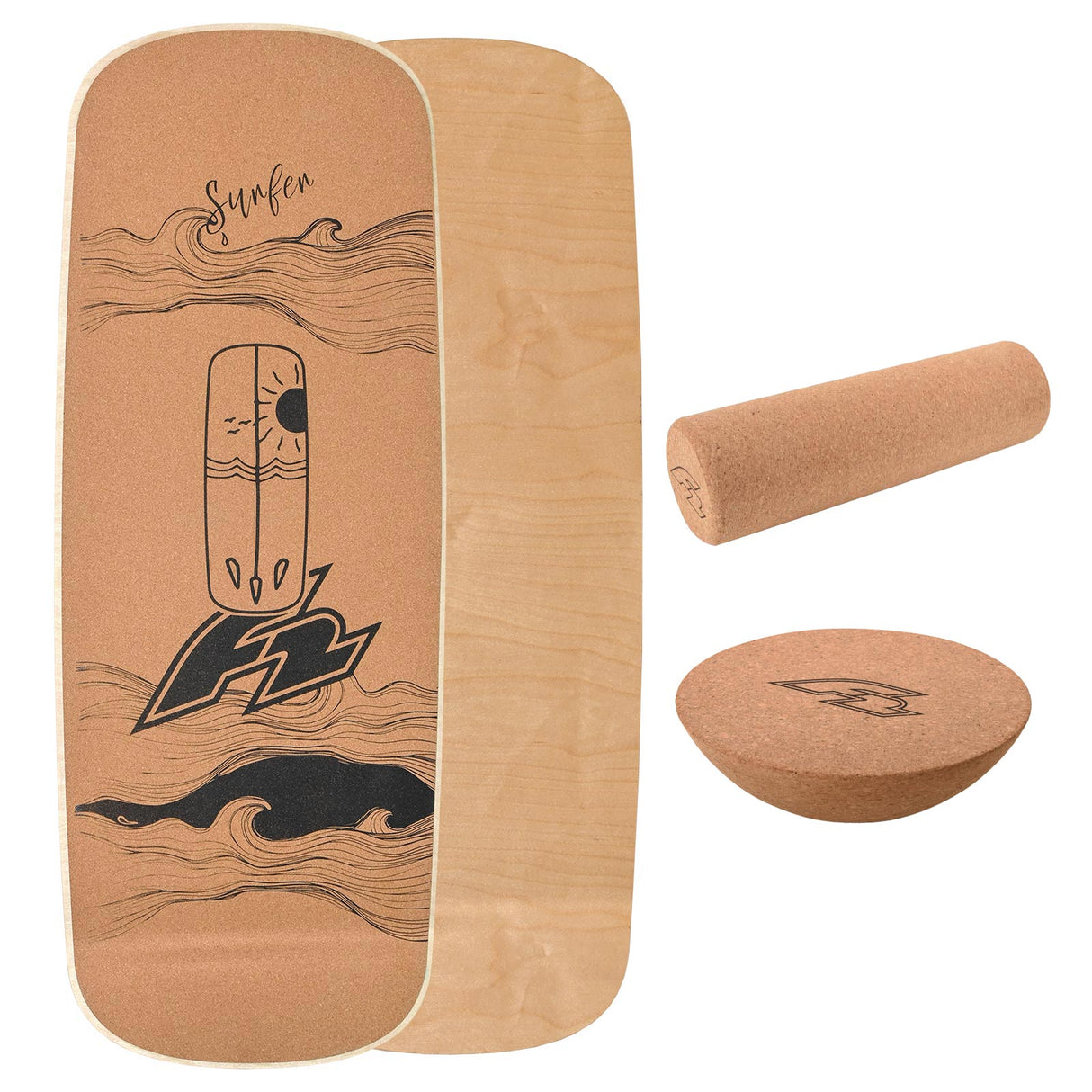 F2 Kork Balance Boards mit Korkrolle + Kork Halbkugel - Komplettset Modell wählbar