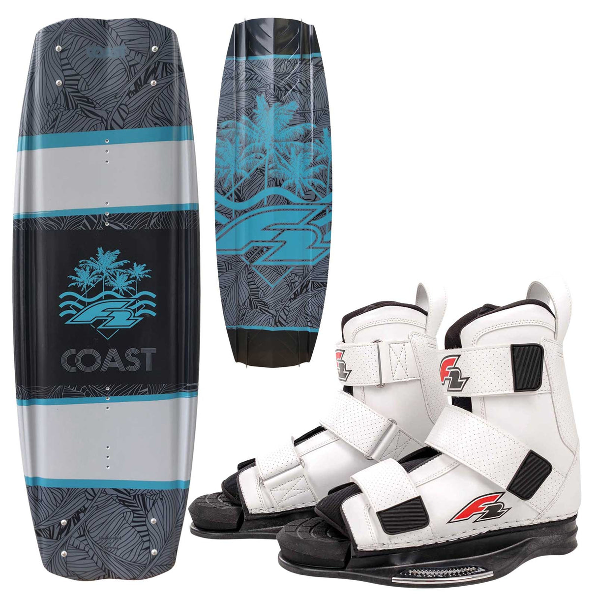 F2 Set Wakeboard Coast Classic Grau 144cm mit Bindung Team Boot Weiss